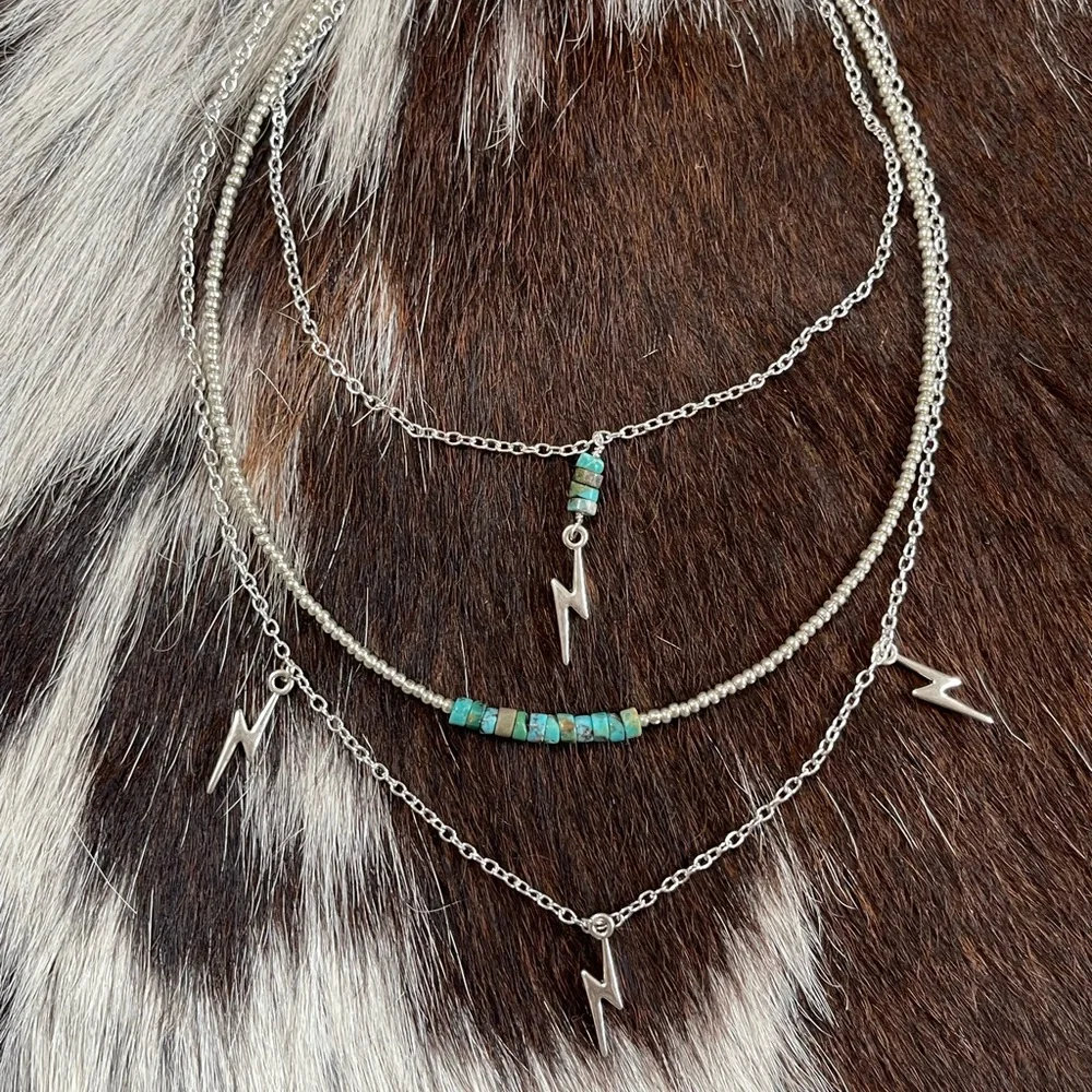 The Thunder Rolls | Chain Necklace W Lightning Bolt and Turquoise - Picture 2 of 3